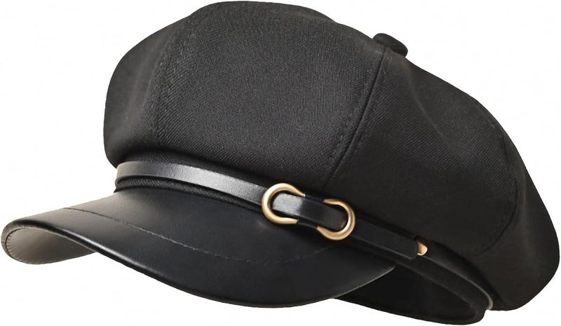 FJQZWTK Womens Newsboy Cap Fashion PU Leather Cabbie Painter Hat Beret Cap - Image 1